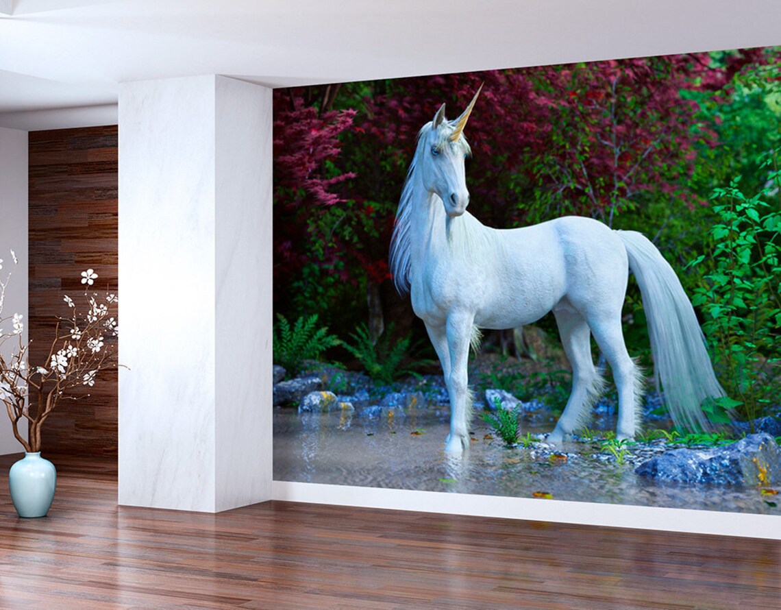 Unicorn in Forest Wall Mural Vinyl Selfadhesive Peel and Etsy