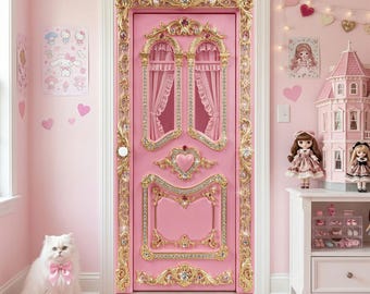 Hot Pink Door Wrap Dollcore Aesthetic, Y2K Pink Door Mural Peel and Stick, Girly Room Decor Bubblegum Pink Door Decal