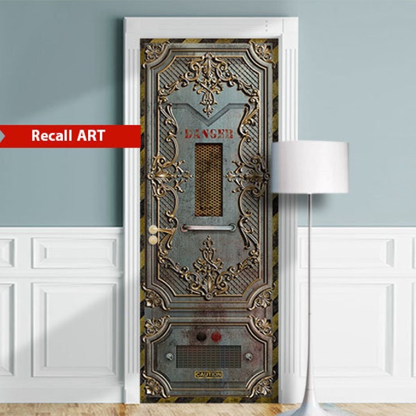 Steampunk Boss Door Mural - Man Cave Decor, Bunker Gateway Cover, Victorian Entry Decal, Sticker, Peel and Stick Poster, Self-adhesive Wrap