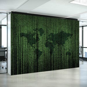 Digitale wereld - Muurschildering, Decor voor IT-afdeling, Verwijderbare sticker, Futuristisch behang, Bacdrop, Cyberpunk Wereldkaart, Virtual Reality