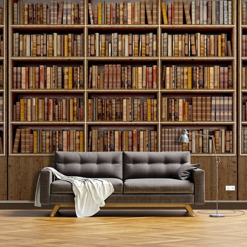 Bookcase Removable Wall Mural Peel and Stick Decal Etsy