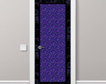 Portal Pixelizado - Cubierta de Puerta. Vinilo Pixel Morado de Videojuegos, Mural Infantil, Papel para Refrigerador, Póster Autoadhesivo, Tapiz