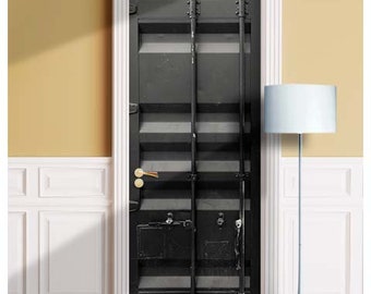 Black Metal Container - Mural for Door, Wall, Fridge, Sticker, Peel and Stick Cover, Self-adhesive Decal, Wrap. ALL DOOR SIZES