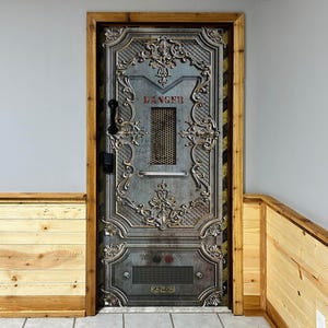 Steampunk Boss Door Mural - Man Cave Decor, Bunker Gateway Cover, Victorian Entry Decal, Sticker, Peel and Stick Poster, Self-adhesive Wrap