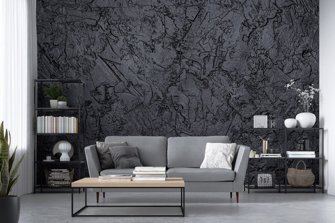 Black Stucco Removable Wall Mural Peel and Stick Decal Etsy