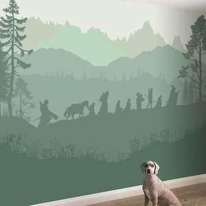 Walking Fellowship - Adesivo murale rimovibile, decalcomania fantasy, carta da parati, arazzo, sfondo. Progettazione di camerette per bambini, dimensioni personalizzate