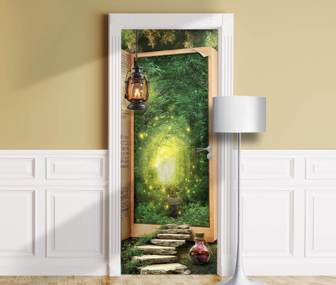 Storybook Fairy Tale Peel Stick Door Mural, Fantasy Wrap, Rabbit Hole
