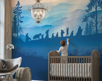 Epic Fantasy Ring Quest Wallpaper, Silhouette Heroes Alliance Tapestry, Removable Wall Mural