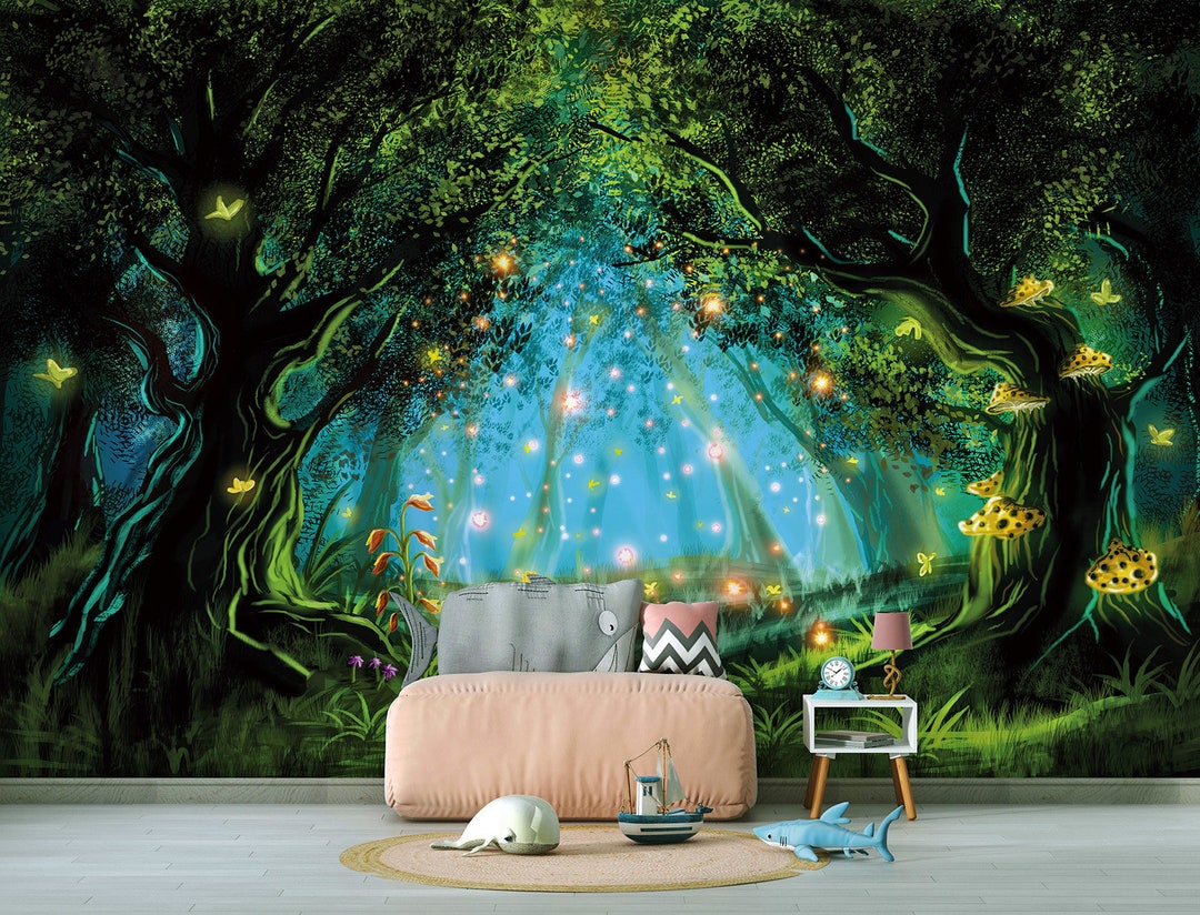 Fairy Magic Forest - Self-adhesive Removable Mural, Decal, Wallpaper ...