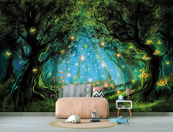 Fairy Magic Forest Self adhesive Removable Mural Decal Wallpaper Tapestry Backdrop. Nursery design custom size