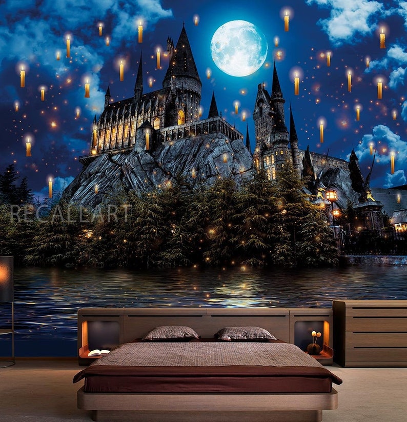 Night Castle of Wizards Peel & stick wallpaper removable | Etsy