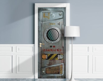 Door Mural - Bunker, Sci-Fi Armored Submarine. Removable Decal, Self-adhesive Cover, Cling, Wrap For Window, Wall, Fridge. 3D effect.