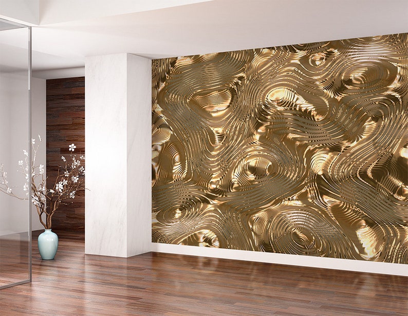 Gloss Gold Waves Vinyl self adhesive wallpaper custom size Etsy