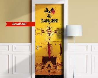 Armored Door Mural, Self-adhesive Decal, Peel and Stick Bunker Cover, Intruder Alarms Boy Room Sticker