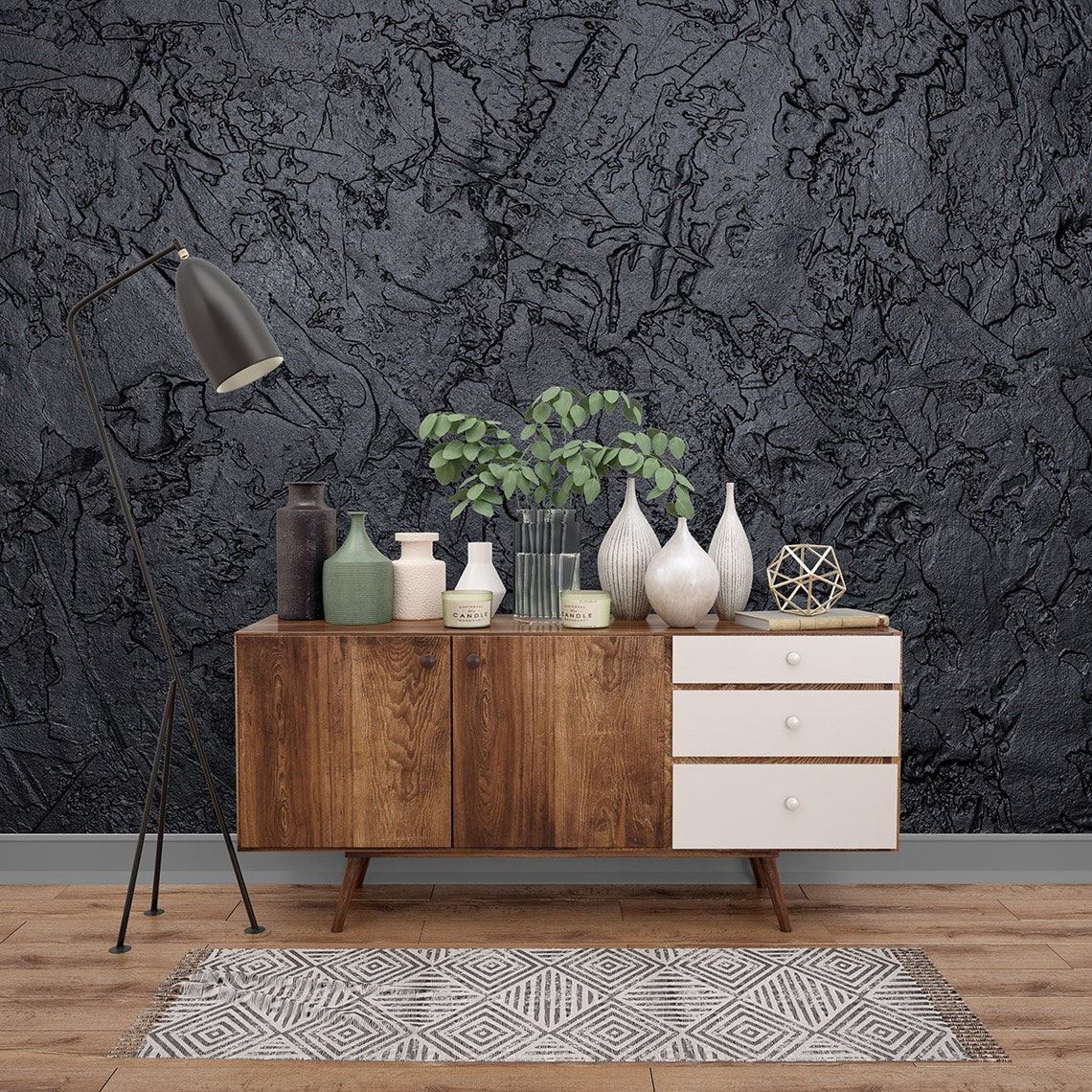 Black Stucco Removable Wall Mural Peel and Stick Decal Etsy