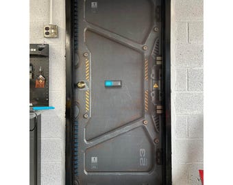 Door Mural - Sci Fi Armoured Bunker, Gateway. Decal for Window, Wall, Fridge, Sticker, Peel and Stick poster, Self-adhesive Wrap, Cling.