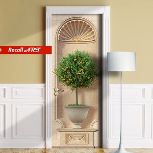 Orange tree in stone niche - Peel & STick Door Mural, Sticker, Cover, Decal - ALL DOOR SIZES