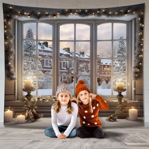 Christmas Backdrop, Photo Fabric Indoor Wall Tapestries. Holiday Wall Hanging Horizontal Art, Photo Shoot Decorative Background