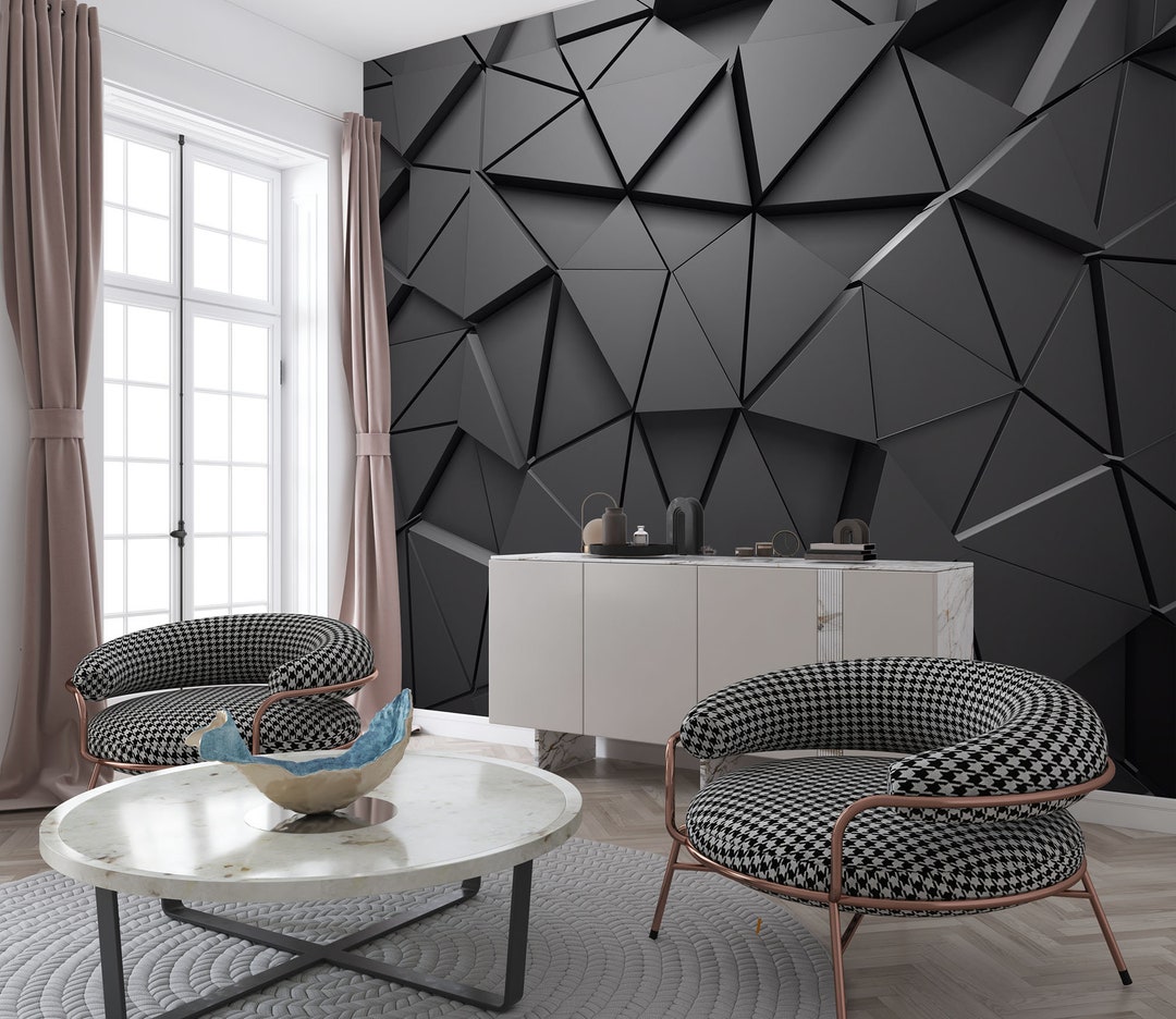 Polygonal Pattern Flat Self Adhesive Vinyl Mural, Peel and Stick Decal