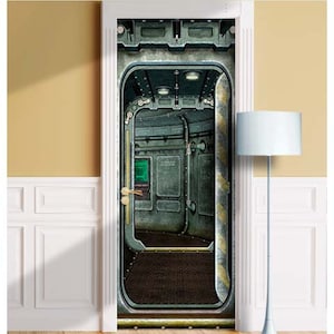 Porta de ficção científica Bunker, nave espacial, caverna do homem - mural para porta, parede, geladeira, adesivo, capa removível, decalque autoadesivo, envoltório. Uma pedaço