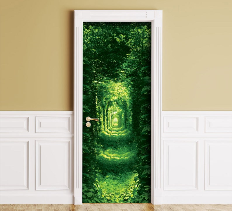 Sticker for Door/Wall/Fridge Green Tunnel. Peel & Stick Removable Mural, Skin, Cover, Wrap, Decal, Poster image 1