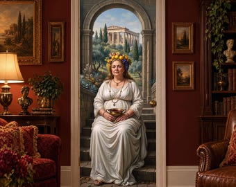 Secret Door Wrap Peel and Stick, Renaissance Lady Portrait Mural for Whimsical Fantasy Home Decor