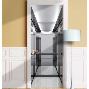 Gray Elevator, 3D Lift - Muurschildering voor deur, muur, koelkast, sticker, zelfklevende hoes, zelfklevende sticker, wikkel, cling. ALLE DEURMATEN