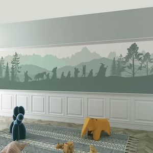 Walking Fellowship Weinscoting Self-adhesive Removable Mural, Fantasy Decal, Wallpaper, Tapestry, Kids Backdrop. Nursery Design. ONE PIECE