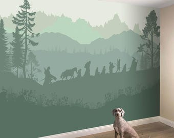 Walking Fellowship - Self-adhesive Removable Mural, Fantasy Decal, Wallpaper, Tapestry, Backdrop. Nursery design, custom size