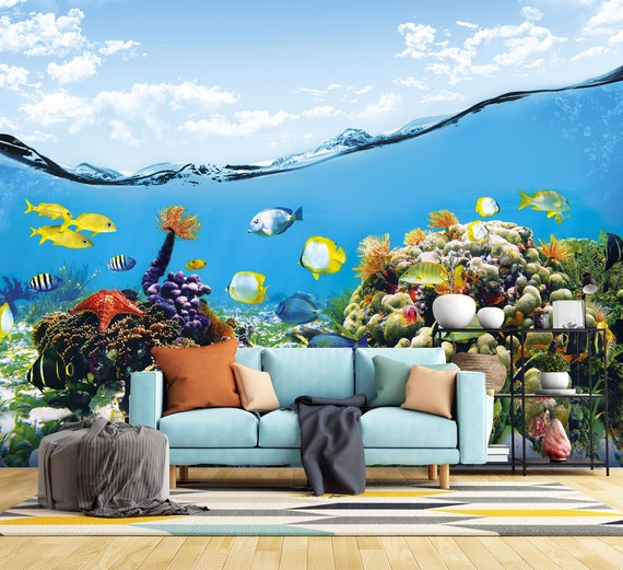 3D-Aquarium-Hintergrund – Realistische Unterwasser-Deko Als Poster/Tapete (ca. 61x30 Cm, PVC)