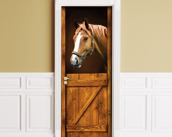 Sticker for Door/Wall/Fridge - Horse in Stall. Peel & Stick Removable Mural, Skin, Cover, Wrap, Decal, Poster