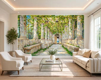 Wall Mural Mediterranean Entrance to Sea Painting 3D Illusion Coastal Veranda Peel and Stick Wallpaper