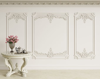 Faux Boiserie Wall Mural, 3D Effect Panel Molding, Beige Wainscoting Wallpaper, Peel and Stick or Non-Woven, Classic French Interior Decor