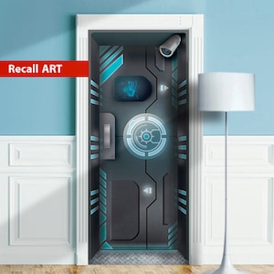 Door Mural - Spy Sci-fi Gate. Decal for Window, Wall, Fridge, Sticker, Peel and Stick poster, Self-adhesive Decal, Wrap, Cling.