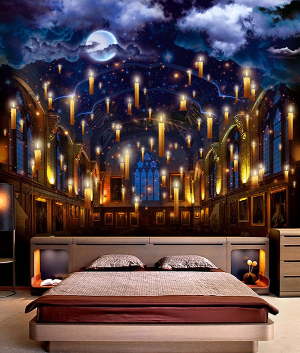 Great Hall, Wizard\'s Mural, Design, Etsy Castle - Size Backdrop. Custom Wallpaper, Tapestry, Decal, Nursery Self-adhesive