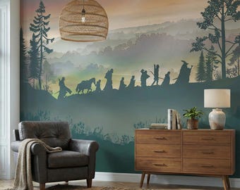 Brotherhood Wall Mural, Walking Fellows' Silhouettes Self-adhesive Decal, Fantasy Wallpaper, Tapestry, Backdrop, Nursery Decor in 3 Palettes