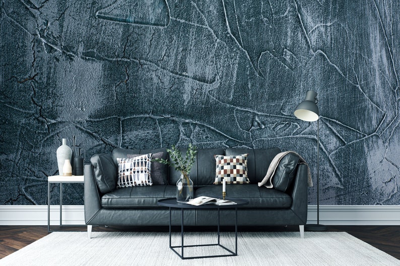 Blue Grey Stucco Removable Wall Mural Peel and Stick Decal Etsy