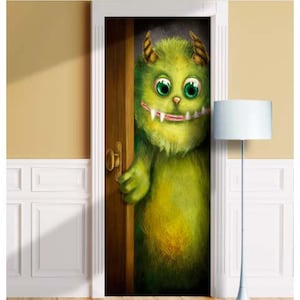 Funny Troll, Goblin, Monster Mural for Door, Wall, Fridge, Sticker, Peel and Stick Cover, Self-adhesive Decal, Wrap. ALL DOOR SIZES image 1