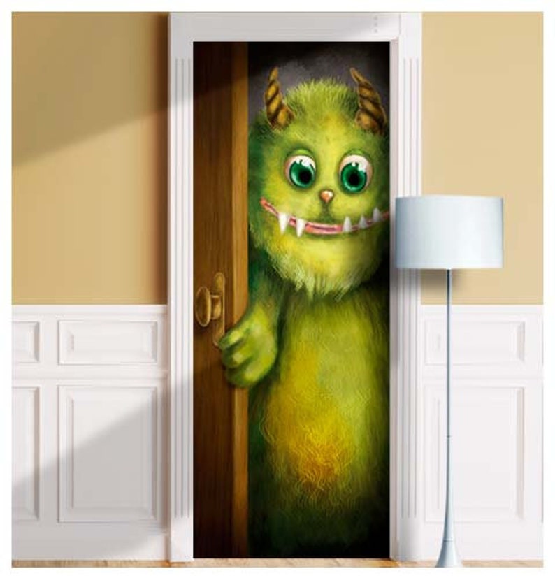 Funny Troll, Goblin, Monster Mural for Door, Wall, Fridge, Sticker, Peel and Stick Cover, Self-adhesive Decal, Wrap. ALL DOOR SIZES image 1