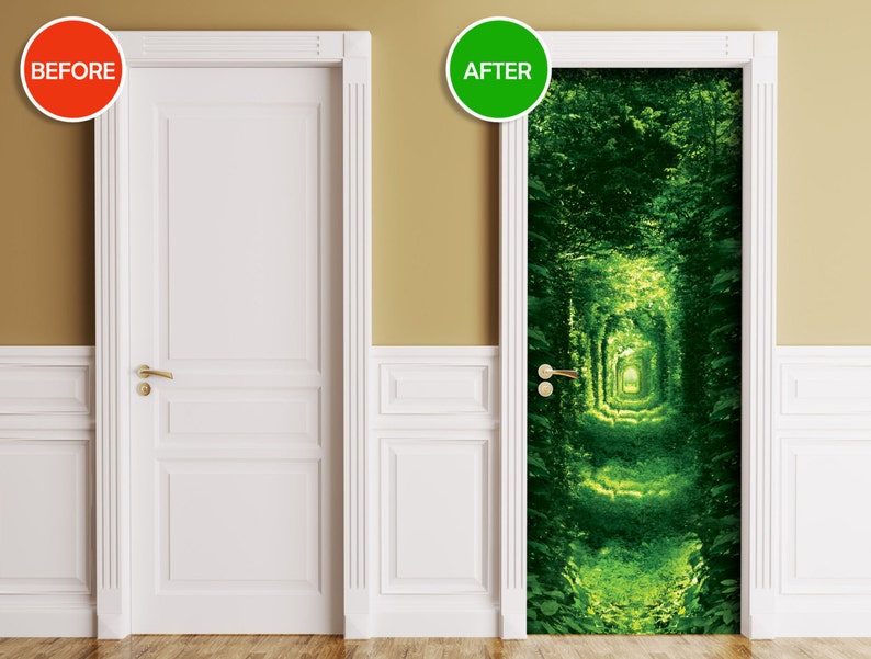 Sticker for Door/Wall/Fridge Green Tunnel. Peel & Stick Removable Mural, Skin, Cover, Wrap, Decal, Poster image 2