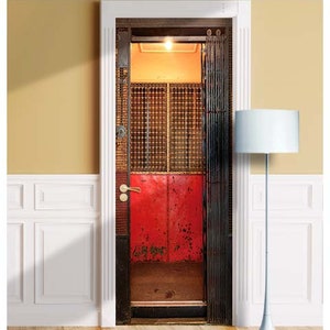 Retro Grate Elevator - Mural for Door, Wall, Fridge, Sticker, Peel and Stick Cover, Self-adhesive Decal, Wrap, Cling. ALL DOOR SIZES