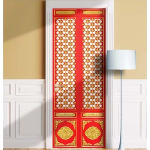Red Oriental Door - Mural for Door, Wall, Fridge, Sticker, Peel and Stick Cover, Self-adhesive Decal, Wrap, Cling.