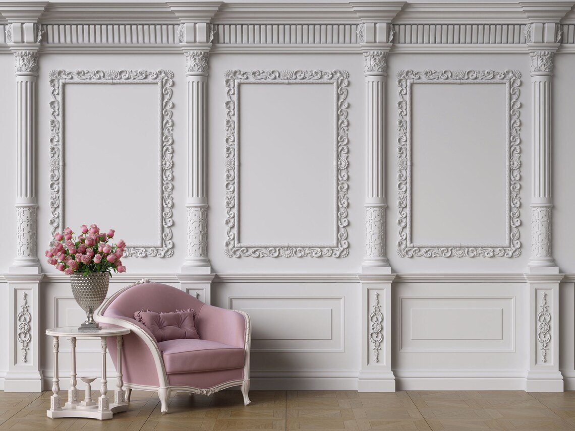 Flat Wallpaper Classic Baroque Wall With Moldings and - Etsy UK