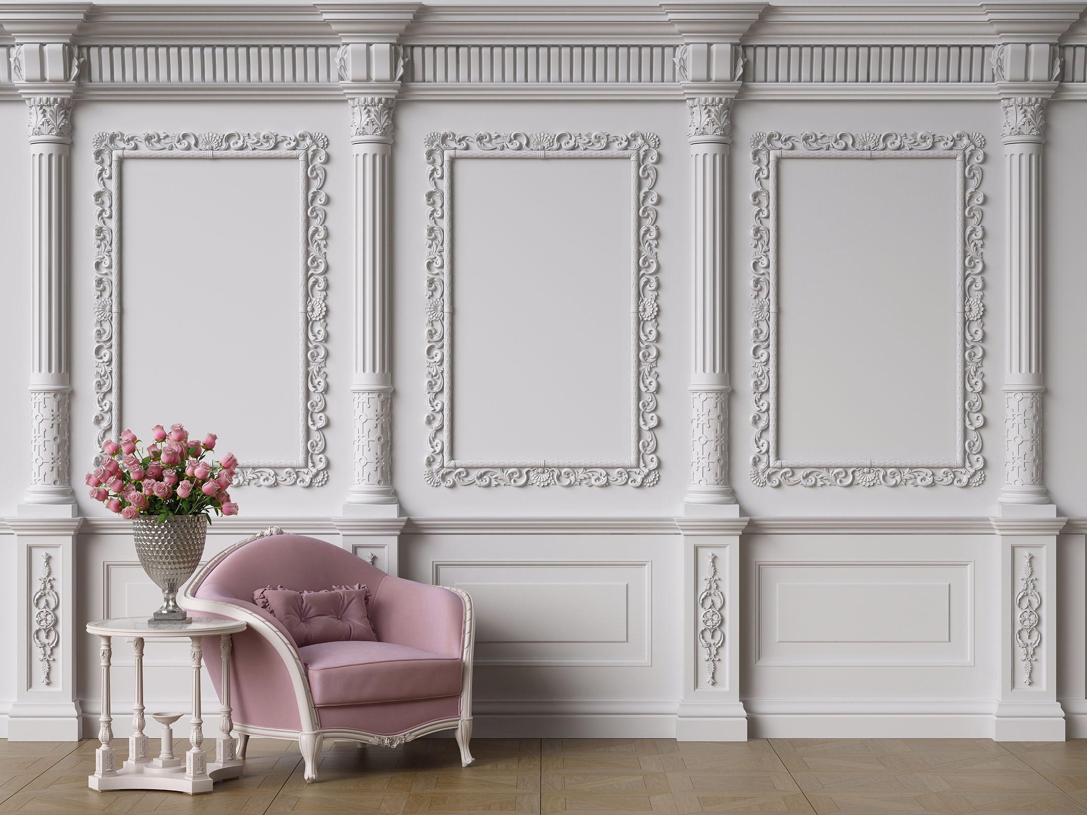 Flat Wallpaper Classic Baroque Wall With Mouldings and - Etsy UK