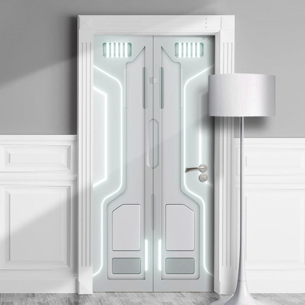 Door Mural - Sci-Fi Spaceship Portal. Star Ship Airlock Entrance. Decal for Window, Wall, Fridge, Peel and Stick, Self-adhesive Wrap, Cling.