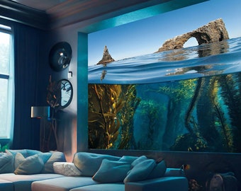 Underwater Scene - Self-adhesive Removable Mural, Decal, Wallpaper, Tapestry, Backdrop. Ocean Landscape, Below Water, Sea Coas. Custom size