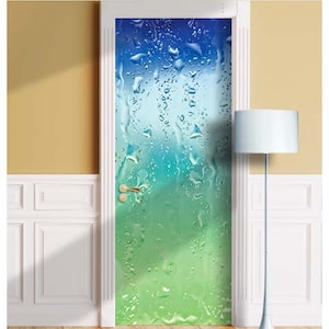 Rain Drops on Glass Window - Mural for Door, Wall, Fridge, Sticker, Peel and Stick Cover, Self-adhesive Decal, Wrap, Cling. ALL DOOR SIZES