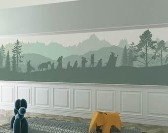 Walking Fellowship Wainscoting Self-adhesive Removable Mural, Fantasy Decal, Wallpaper, Tapestry, Kids Backdrop. Nursery design. ONE PIECE