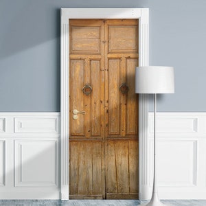Door Mural - Antique Wood Retro Entrance. Decal for Door, Window, Wall, Fridge, Sticky, Self-adhesive Decal, Wrap, Backdrop