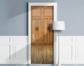 Türwandbild – Retro-Eingang aus antikem Holz. Aufkleber für Tür, Fenster, Wand, Kühlschrank, selbstklebender Aufkleber, Folie, Hintergrund